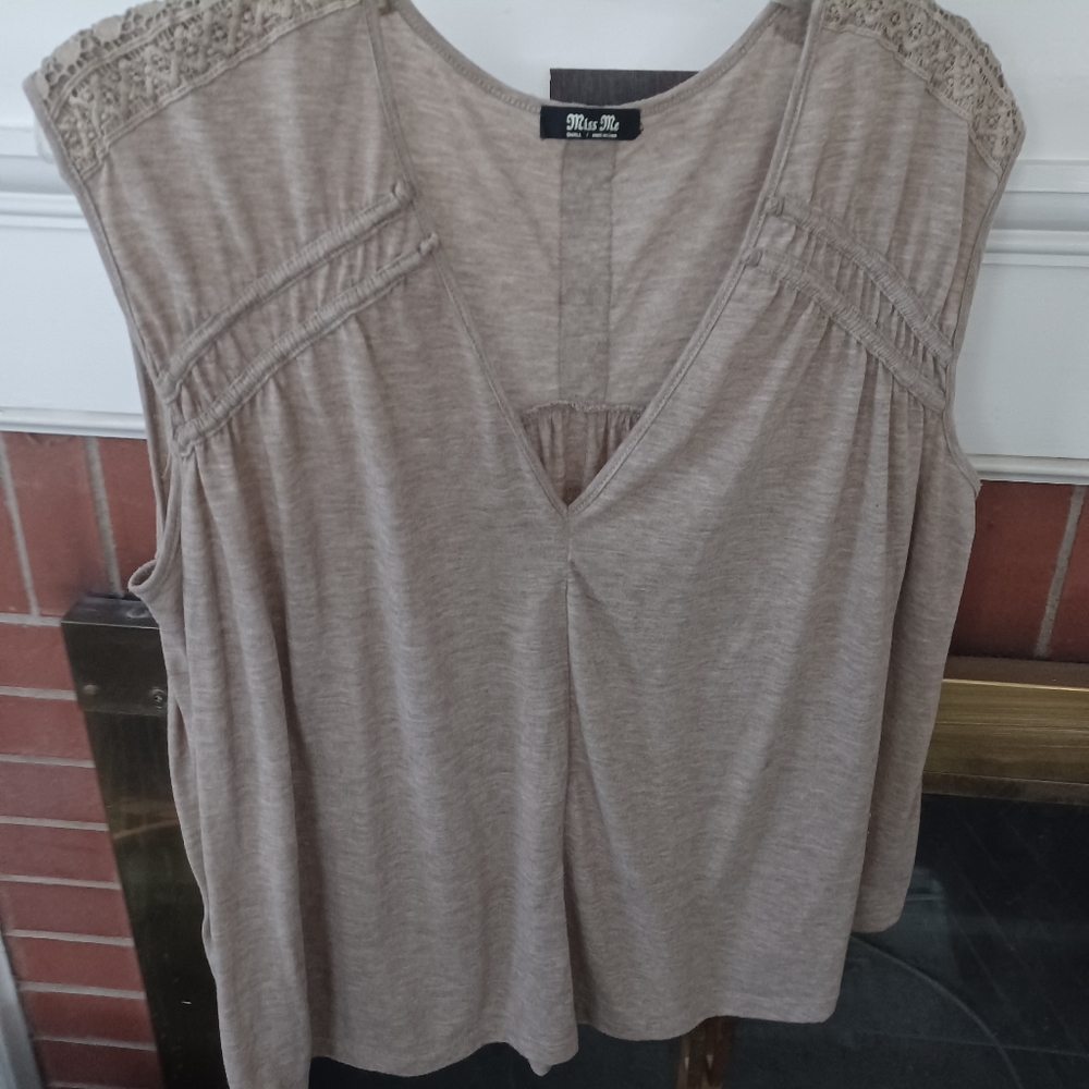 New Mix Tan Sleeveless Blouse with Shoulder Detail Small